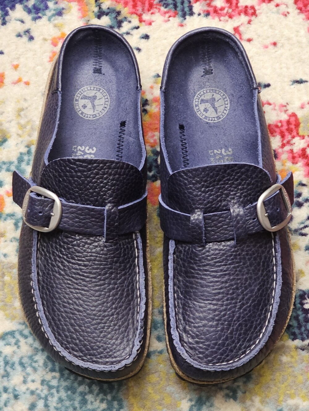 Birkensto Buckley Womens Size 7 Navy Natural Leather Nattow Width / Filled Foot